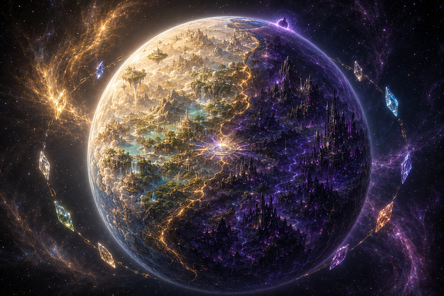 Sphéria, monde partagé entre lumière et ombre